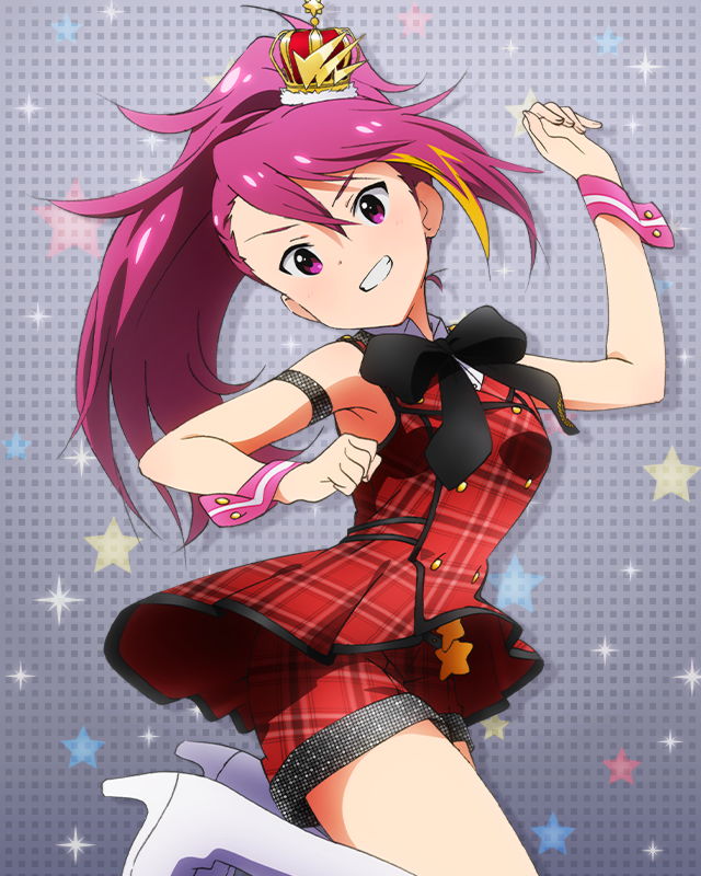 armlet artist_request boots cuff_links dress hat idolmaster idolmaster_million_live! long_hair looking_at_viewer maihama_ayumu multicolored_hair official_art pink_eyes pink_hair ribbon smile solo