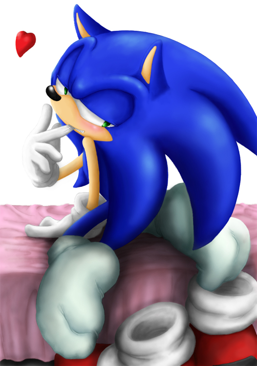 &lt;3 anthro bed blue_hair blush foot_focus fur girly gloves green_eyes hair half-closed_eyes inviting looking_at_viewer looking_back male plain_background pose sega shoppaaaa socks solo sonic_(series) sonic_the_hedgehog white_background
