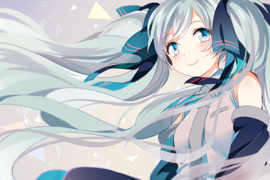 bad_id bad_pixiv_id detached_sleeves floating_hair hair_ribbon hatsune_miku long_hair mery_(apfl0515) necktie ribbon smile solo twintails vocaloid
