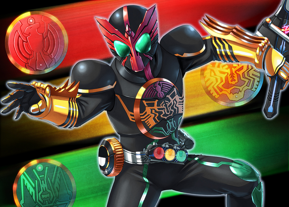 belt kamen_rider kamen_rider_ooo kamen_rider_ooo_(series) male_focus o_medal shingo_(picturepuzzle) solo sword weapon