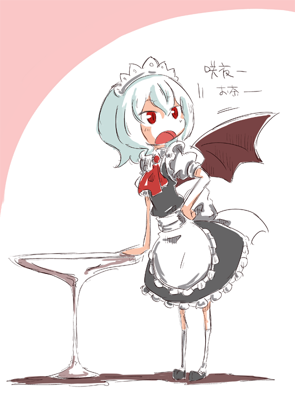 alternate_costume bat_wings blue_hair enmaided maid red_eyes remilia_scarlet short_hair solo sonson_(eleven) touhou translated wings