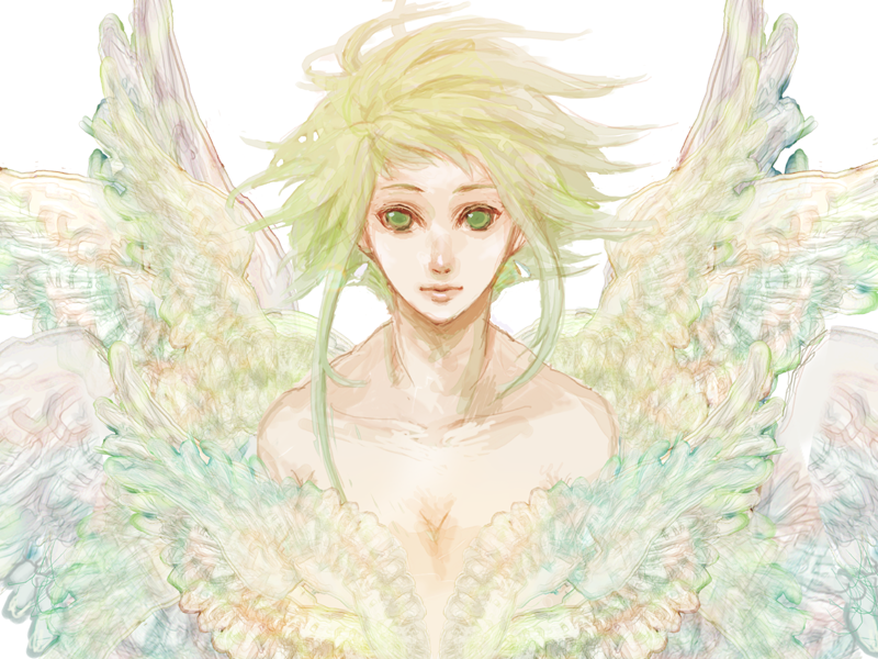 bad_id bad_pixiv_id bare_shoulders green_eyes green_hair gumi ine_(namichidori) short_hair solo vocaloid wings