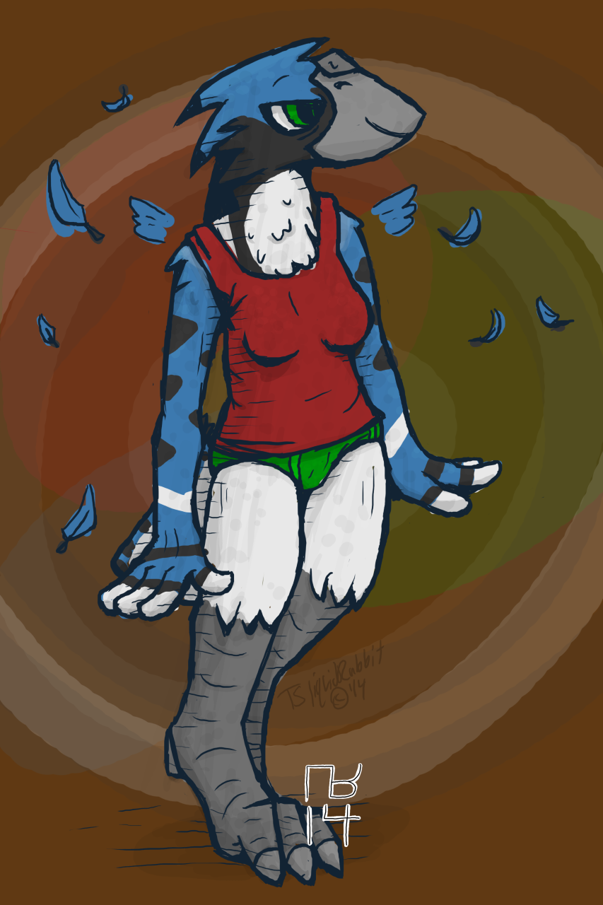 2014 avian bird blue_jay clothed clothing feathers female liquidrabbit simple_background solo tanya underwear wings