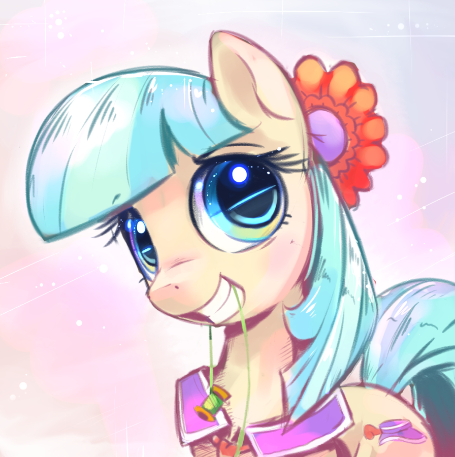2014 blue_eyes blue_hair coco_pommel_(mlp) cutie_mark earth_pony equine female flower friendship_is_magic gsphere hair horse looking_at_viewer mammal my_little_pony pony portrait smile solo string two_tone_hair