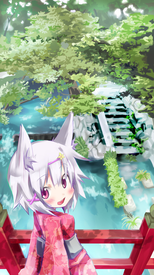 animal_ears animal_tail female fox_ears hair human mammal red_eyes white_hair yatsuki