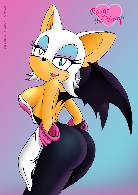 bat breasts butt ear_piercing english_text female gloves green_eyes lips looking_at_viewer looking_back mammal piercing rouge_the_bat sega solo sonic_(series) text yakumosoul_(artist)