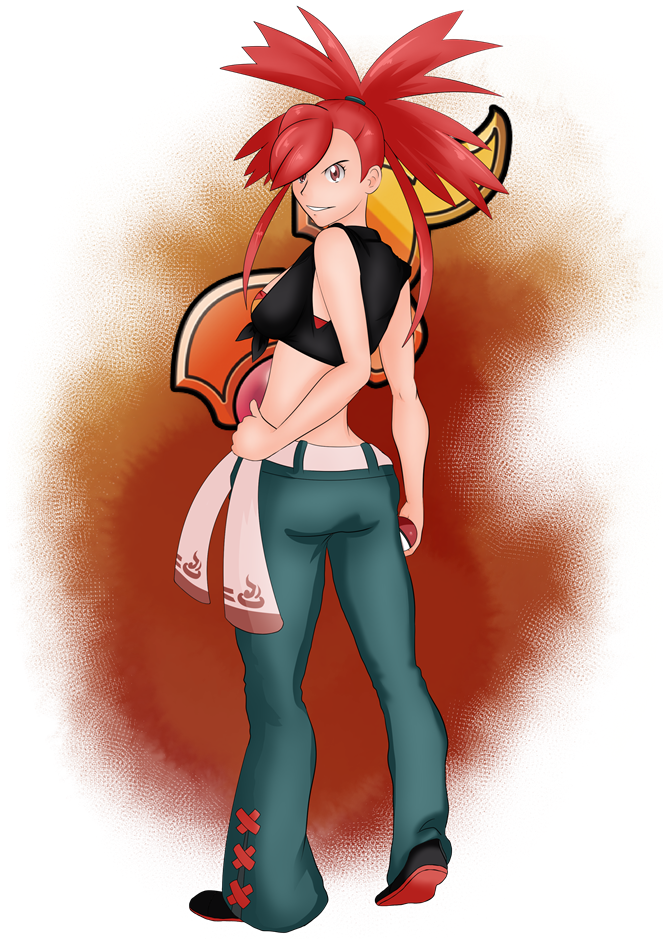 1girl ass asuna_(pokemon) breasts dante_redstone gym_leader looking_at_viewer pokemon red_eyes red_hair