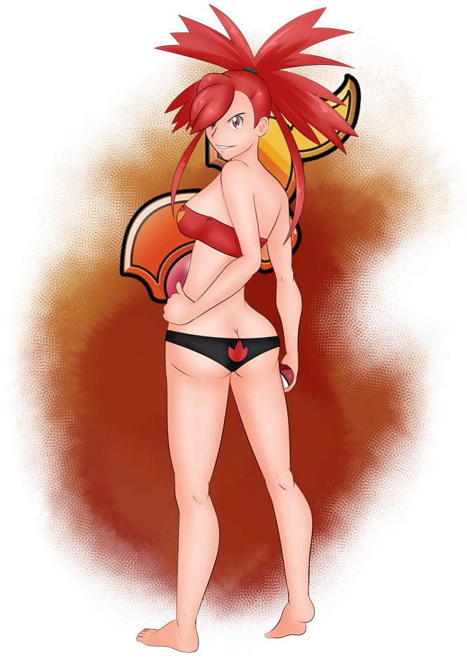 1girl ass asuna_(pokemon) breasts dante_redstone gym_leader looking_at_viewer pokemon red_eyes red_hair