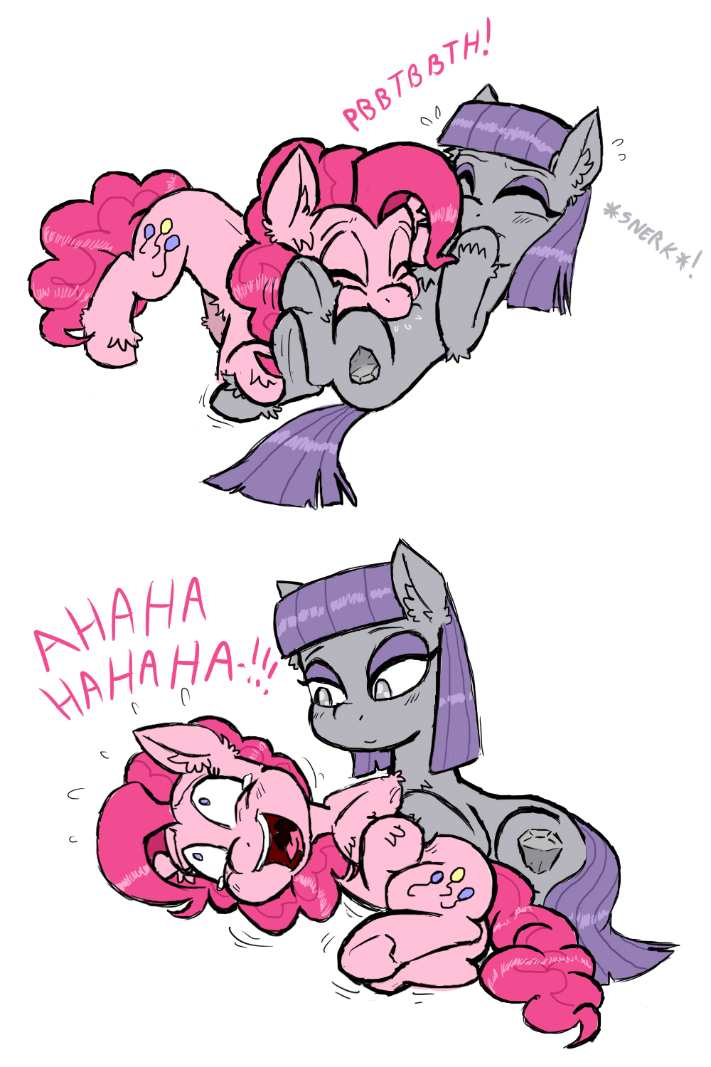 2014 earth_pony equine female feral friendship_is_magic horse ichibangravity laugh mammal maud_pie_(mlp) my_little_pony pinkie_pie_(mlp) pony sibling sisters smile