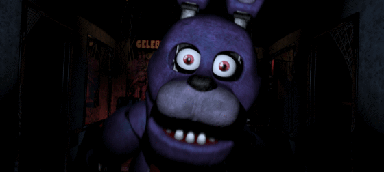 ambiguous_gender animated animatronic anthro blue_body bonnie_(fnaf) dark first_person_view five_nights_at_freddy's game green_eyes horror lagomorph looking_at_viewer machine mammal mechanical nightmare_fuel open_mouth poster rabbit robot room teeth unknown_artist why