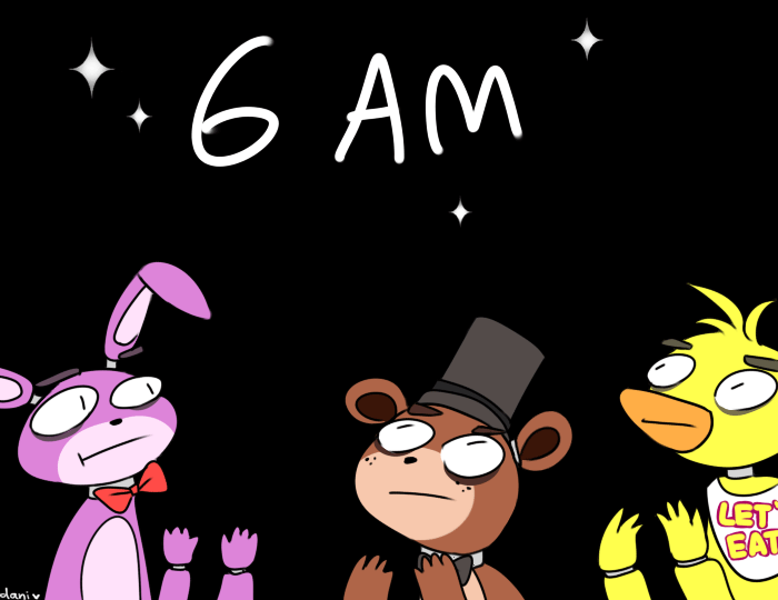 animated animatronic applause avian bear bib bigger_version_at_the_source bird bonnie_(fnaf) bow_tie chica_(fnaf) choker five_nights_at_freddy's freddy_(fnaf) group hat lagomorph male mammal pastel-chaos rabbit time top