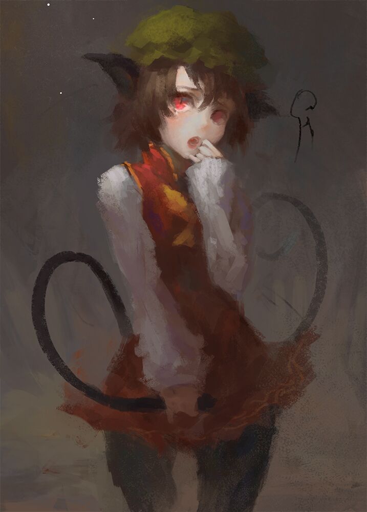 animal_ears cat_ears cat_tail chen gracehoo hat multiple_tails nekomata solo tail touhou