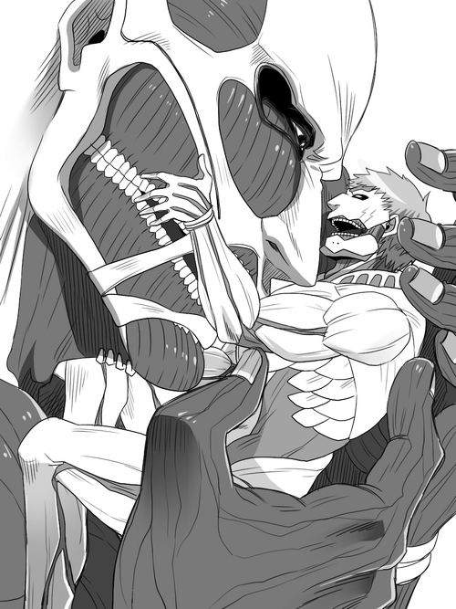 attack_on_titan gay male shengeki_no_kyojin size_difference titan uncolored