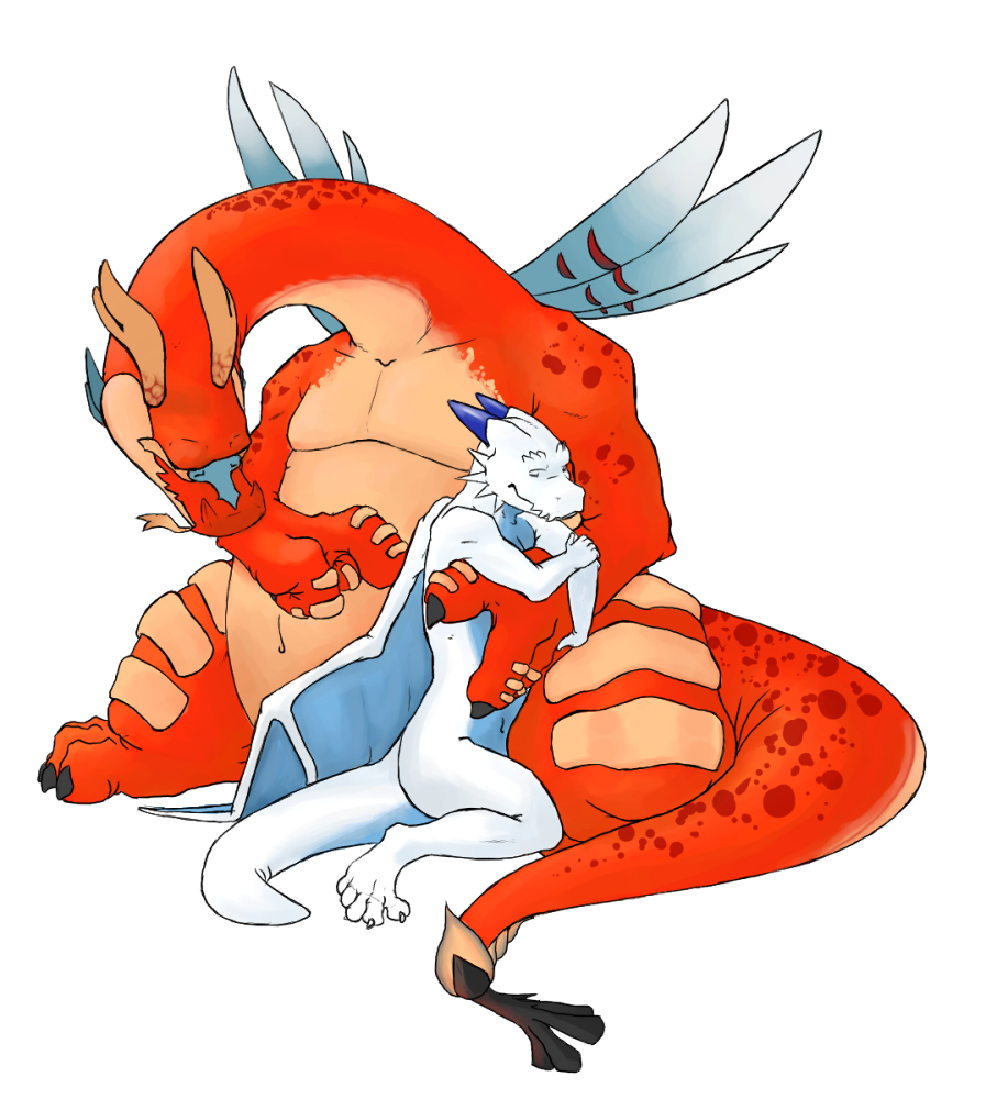 2009 anthro belly big_belly chubby claws cuddling dragon duo embrace horn hug kronexfire legend_of_zelda long_neck male nintendo nude plain_background scalie syrusdragon the_legend_of_zelda valoo video_games white_background wind_waker wings