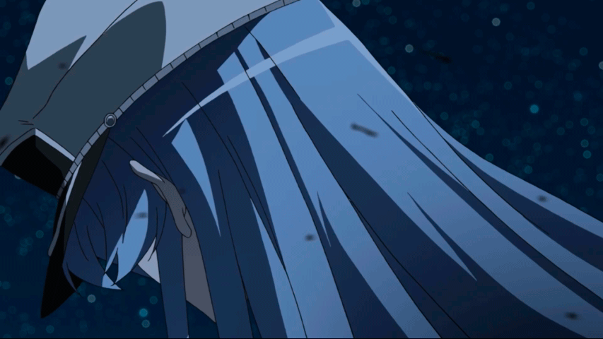 1girl akame_ga_kill! angry animated animated_gif blue_eyes blue_hair clenched_teeth colored_eyelashes esdeath esdese hat solo square_enix teeth uniform