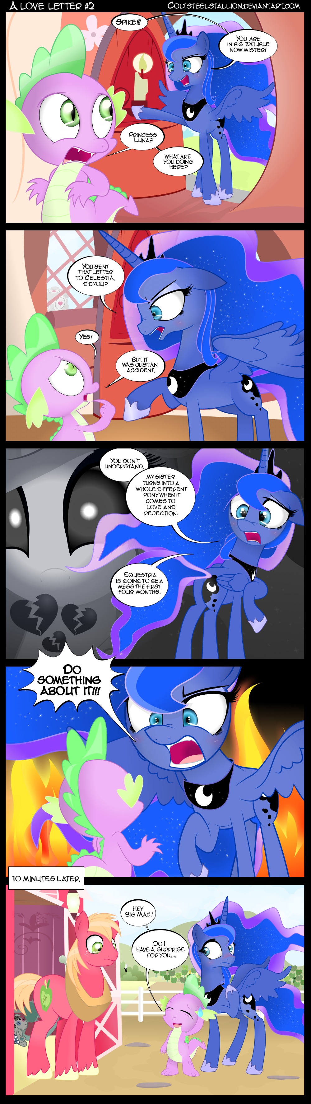 &lt;/3 2014 barn big_macintosh_(mlp) blonde_hair blue_eyes blue_hair blush coltsteelstallion comic crown cutie_mark dialog door dragon english_text equine fangs female fire freckles friendship_is_magic green_eyes hair heartbroken horn horse inside male mammal my_little_pony necklace pony portal_(series) princess_luna_(mlp) scalie smartypants_(mlp) sparkles spike_(mlp) sweat text tower_of_pimps valve weighted_companion_cube window winged_unicorn wings