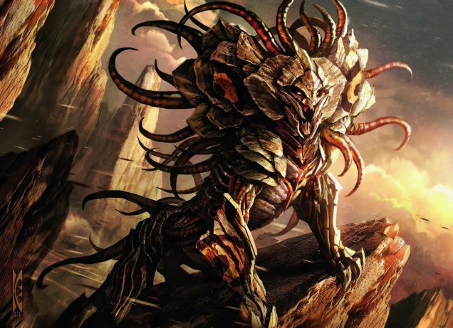 armor claws magic_the_gathering no_pupils outside quadruped raymond_swanland rocks sky sliver tentacles