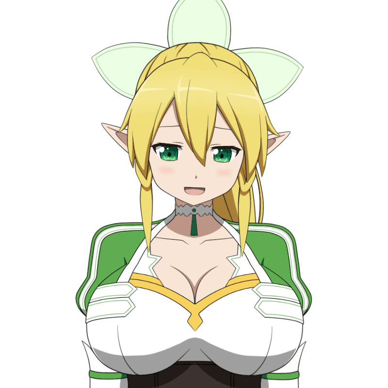 animated animated_gif blinking blonde_hair bouncing_breasts breasts bryanz09 choker cleavage emofuri green_eyes large_breasts leafa long_hair pointy_ears ponytail smile sword_art_online