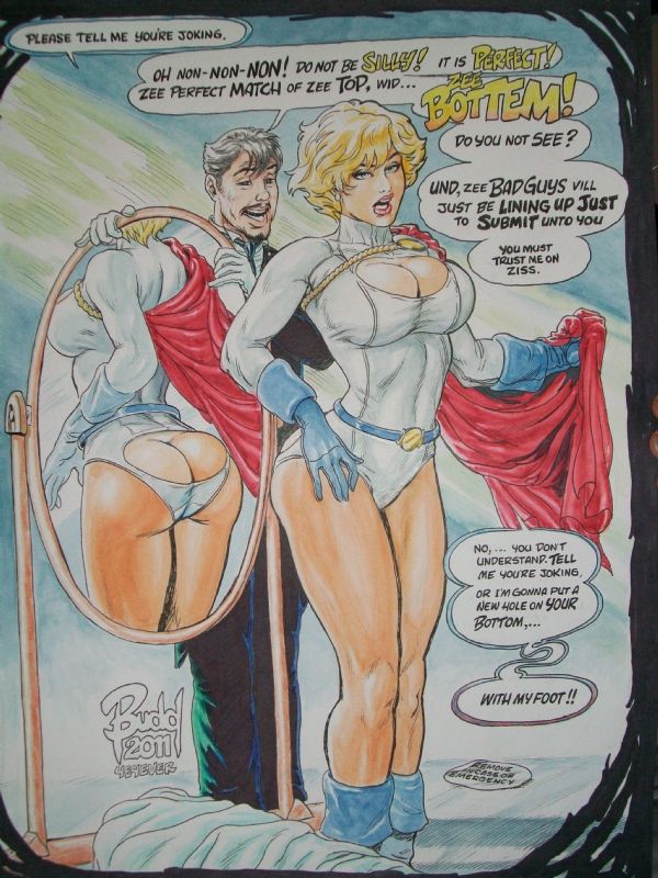 ass_cutout blonde_hair breasts budd_root cape cleavage_cutout comic dc_comics gloves large_breasts mirror power_girl short_hair