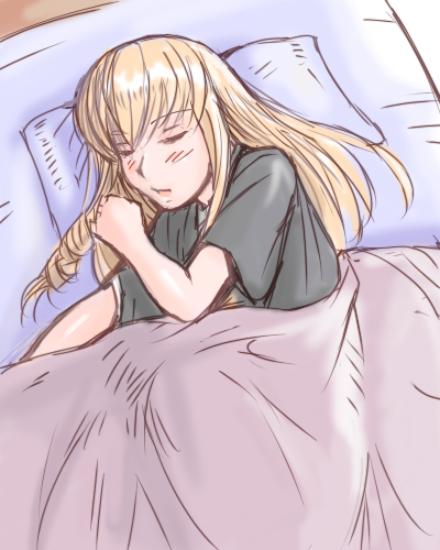 bed blanket blonde_hair closed_eyes long_hair lowres older rozen_maiden shinku sleeping solo tsuda_nanafushi