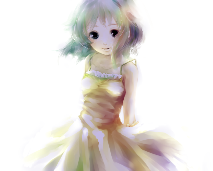 bad_id bad_pixiv_id dress green_eyes green_hair gumi neroko short_hair simple_background smile solo vocaloid