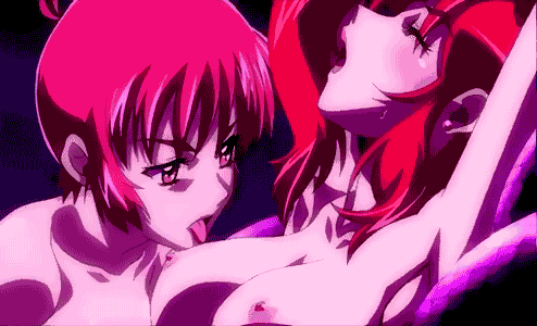 2girls animated animated_gif blush bouncing_breasts breast_sucking breasts erect_nipples female large_breasts long_hair lowres multiple_girls nipples nude open_mouth pink_hair red_hair short_hair star_jewel yuri