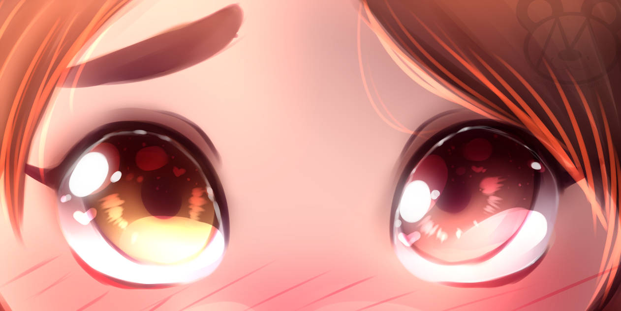 ambiguous_form ambiguous_gender ambiguous_species apriss blush brown_hair cinnamon_(sinamuna) close-up fur hair heterochromia pink_eyes pink_fur reaction_image shy solo yellow_eyes