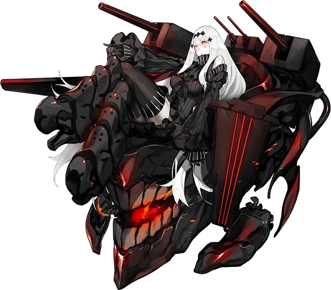 aircraft_carrier_water_oni akira_(kadokawa) armor armored_boots black_dress black_footwear black_legwear boots breasts crossed_legs detached_sleeves dress full_body gloves hair_ornament high_heel_boots high_heels kantai_collection knee_boots large_breasts long_hair long_sleeves machinery monster official_art orange_eyes pale_skin pointing ribbed_dress sailor_dress shinkaisei-kan short_dress solo thighhighs transparent_background turret very_long_hair white_hair white_skin zettai_ryouiki