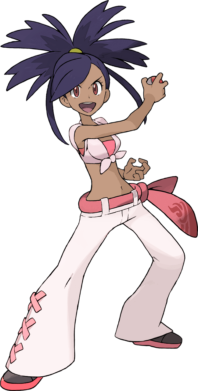 1girl asuna_(pokemon) blue_hair brown_eyes dark_skin gym_leader iris_(pokemon) navel photoshop poke_ball pokeball pokemon pokemon_(game) pokemon_oras sugimori_ken