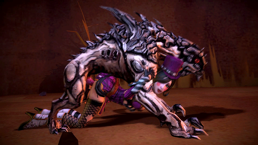 1girl 3d animated animated_gif bent_over bestiality borderlands borderlands_2 hat kneeling mad_moxxi noname55 sex thighhighs torn_clothes torn_thighhighs vaginal