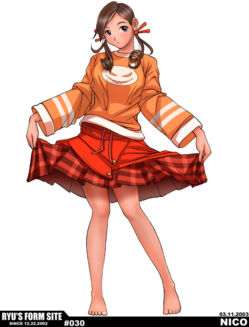barefoot brown_hair curtsey legs original ryu_(ryu's_former_site) skirt solo twintails
