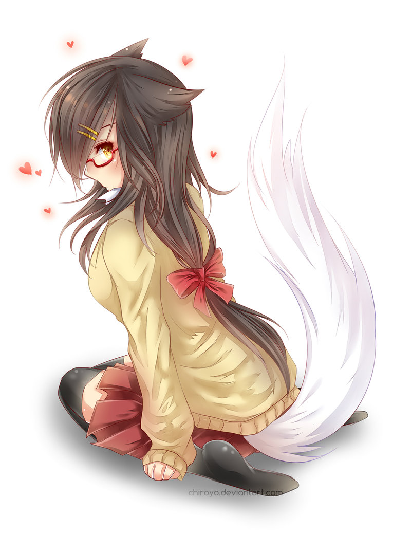 1girl ahri animal_ears artist_request black_legwear chiroyo cute digital feet female fox fox_ears girl glasses illustration kemonomimi league_of_legends moe no_shoes photoshop school school_uniform schoolgirl solo tail thighhighs tool uniform