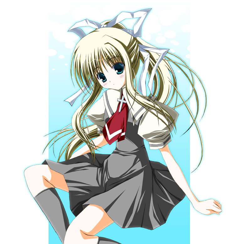 air azumi_no_kayoshi blonde_hair blue_eyes kamio_misuzu long_hair ponytail ribbon school_uniform solo