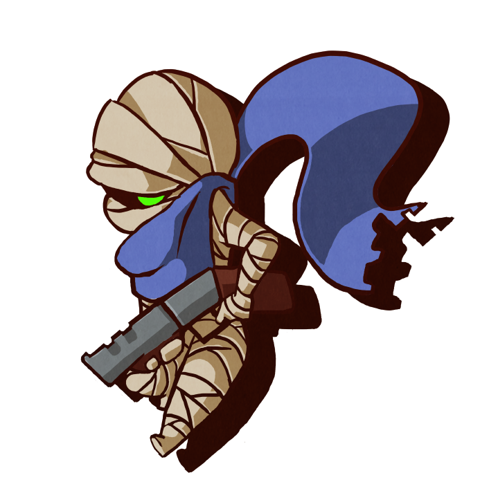 bandages blue_scarf full_body green_eyes nuclear_throne pietepiet rebel_(nuclear_throne) scarf slugger_(nuclear_throne) solo transparent_background