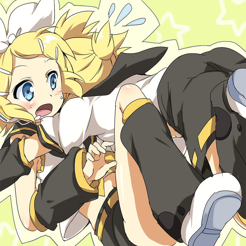 1girl bad_id bad_pixiv_id blonde_hair blue_eyes blush brother_and_sister kagamine_len kagamine_rin maruki_(punchiki) open_mouth siblings surprised twins vocaloid