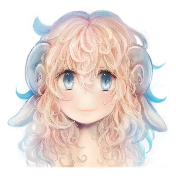 1girl blonde_hair blue_eyes close-up horns looking_at_viewer mari_(marixrian) messy_hair portrait smile solo