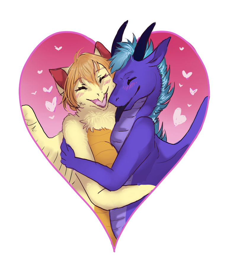 &lt;3 2019 anthro biped blue_horn blue_tongue blush breasts brown_hair dark_fractals digital_media_(artwork) dragon duo eyes_closed feathered_dragon feathers female flammie green_hair hair horn hug male male/female mana_(series) naughtyhymn nude open_mouth purple_scales romantic romantic_couple scales scalie short_hair smile square_enix tan_feathers tongue tongue_out video_games wings