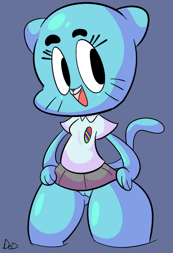 anthro big_thighs blue_fur cartoon_network clothed clothing domestic_cat felid feline felis female fur hands_on_hips looking_over mammal mature_female nicole_watterson open_mouth pussy solo the_amazing_world_of_gumball vinyl-core_(artist) wide_hips