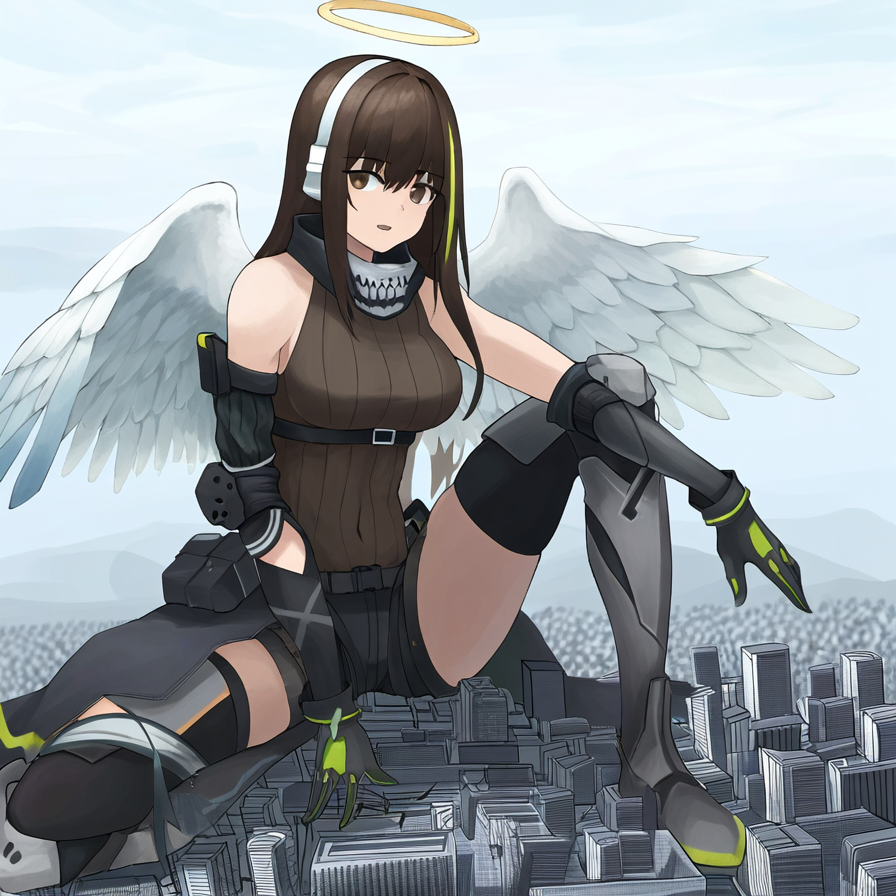 ai-generated angel_wings city giant giantess m4a1_(girls'_frontline) non-web_source wings