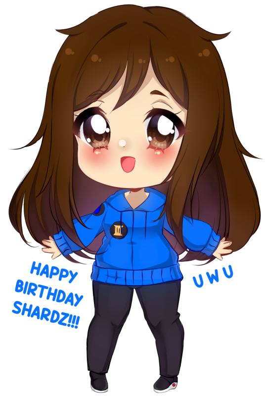 1girl birthday black_footwear black_pants blue_hoodie blue_sleeves blush brown_eyes brown_hair commentary deformed english_commentary english_text eyelashes gift_art hair_over_shoulder happy_birthday hood hood_down hoodie libra_(symbol) long_hair long_sleeves looking_at_viewer nyahallo open_mouth original outline pants shoes sleeves_past_wrists smile solo transparent_background white_outline