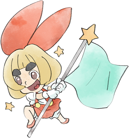 1girl child flag gloves holding holding_flag lowres lulu_(warioware) official_art open_mouth red_footwear short_hair smile star_(symbol) takeuchi_kou thick_eyebrows third-party_source warioware warioware:_get_it_together! white_gloves