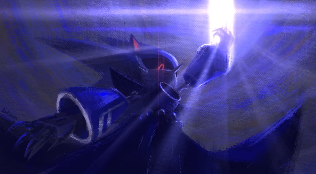 1boy black_sclera claws colored_sclera commentary dulioon english_commentary male_focus metal_sonic neo_metal_sonic no_mouth non-humanoid_robot red_eyes robot robot_animal sonic_(series)