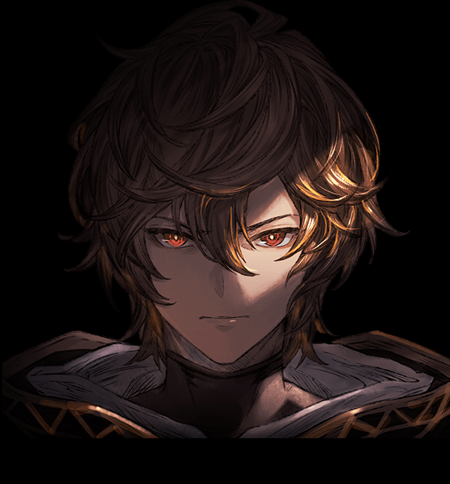 1boy ahoge bishounen black_background brown_hair expressionless facing_viewer furrowed_brow game_cg glowing glowing_eye granblue_fantasy hood hood_down light light_frown looking_at_viewer messy_hair minaba_hideo official_art partially_shaded_face red_eyes sandalphon_(granblue_fantasy) short_hair straight-on third-party_source turtleneck