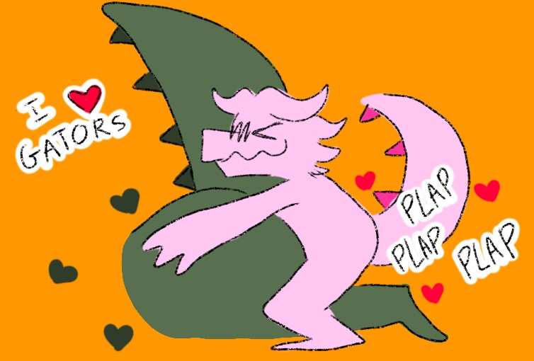 ambiguous_gender anthro blush blush_lines crocodilian doggystyle duo female from_behind_position green_body heart_symbol male male/female male/male meme nude orange_background penetration pink_body plap reptile richardscarryfan scalie sex simple_background size_difference small_dom_big_sub spikes spikes_(anatomy) thick_thighs