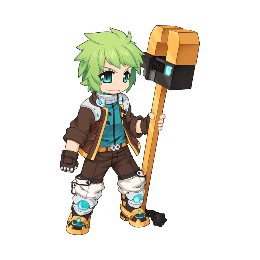 1boy armored_boots ball_and_chain_(weapon) belt black_footwear blue_eyes blue_shirt boots brown_belt brown_gloves brown_jacket brown_pants chain chibi closed_mouth fingerless_gloves full_body gloves gold_trim green_hair grin holding holding_wrench jacket kneehighs long_sleeves looking_at_viewer male_focus meister_(ragnarok_online) official_art open_clothes open_jacket pants ragnarok_online shirt short_bangs short_hair simple_background smile socks socks_over_pants solo spiked_ball_and_chain standing tachi-e transparent_background v-shaped_eyebrows white_socks wrench yuichirou