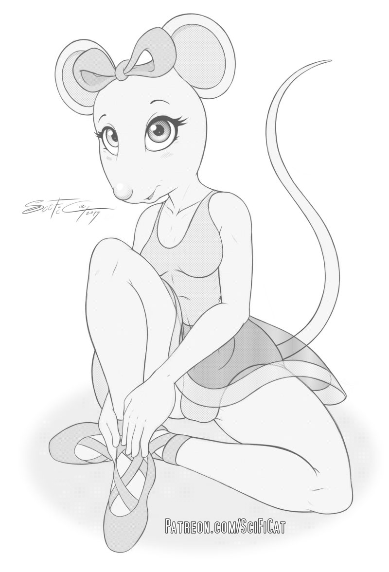 angelina_ballerina angelina_mouseling anthro ballerina_shoes black_and_white breasts female mammal monochrome mouse mouse_tail murid murine rodent scificat sitting small_breasts solo tail