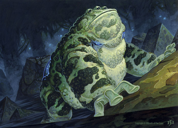 ambiguous_gender amphibian feral in_water jim_nelson magic_the_gathering multiple_eyes official_art signature solo swamp toad warts