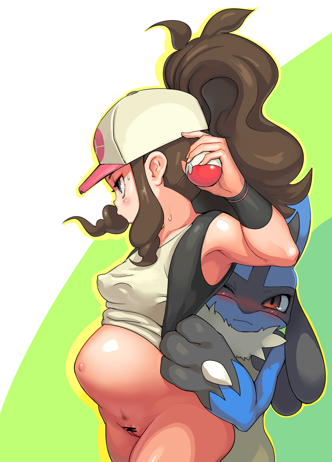 abdominal_bulge anal anal_fisting bestiality bottomless censored clothed clothing duo female feral fisting game_freak half-dressed hilda_(pok&eacute;mon) human interspecies lucario mammal muraachi2gou nintendo pok&eacute;ball pok&eacute;mon pussy sweat video_games
