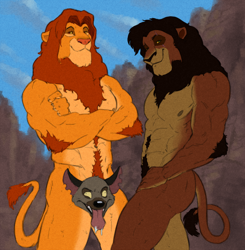 anthro censored creative_censorship disney duo ed_(lion_king) feline hyena koutou kovu lion male mammal muscles simba the_lion_king