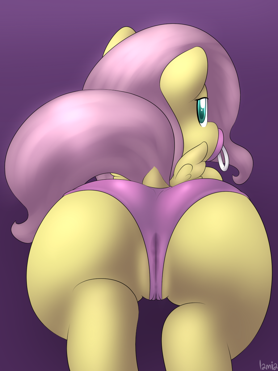 2015 baby butt camel_toe clothing cub equine female fluttershy_(mlp) friendship_is_magic fur hair lamiaaaa mammal my_little_pony pacifier panties pegasus pink_hair solo teal_eyes underwear wings yellow_fur young younger